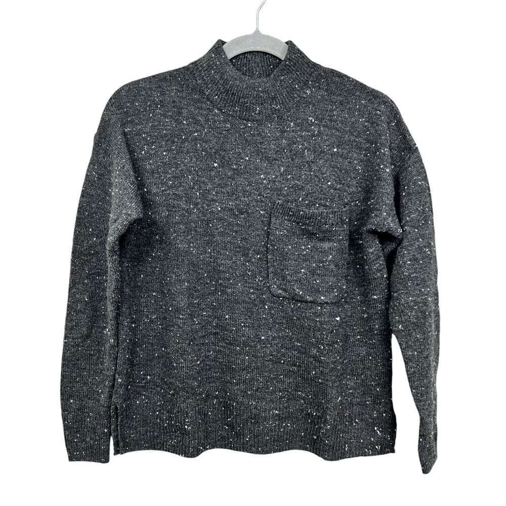 Madewell Womens Wool Blend Sweater Mock Neck Ribbed Slit Hem Gray White Sz XXS*
